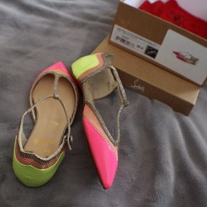 Christian Louboutin Neon Pink/Yellow Patent Flats